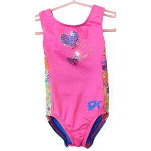 GK Ekite Toddler Size Leotard Pink and Blue Heart Sleeveless Gymnastics Dance